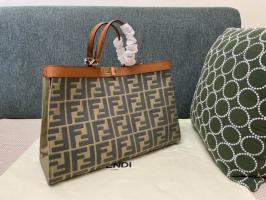 Fendi cowhide embroidery handbag beige 8442