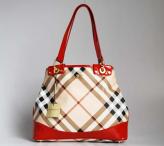 Burberry 6288 Burberry Canvas With Red Patent Leather Handbag