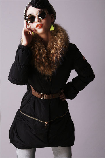 Girdle Mink fur collar Monclere Womens Coats Fashionable  Black  030