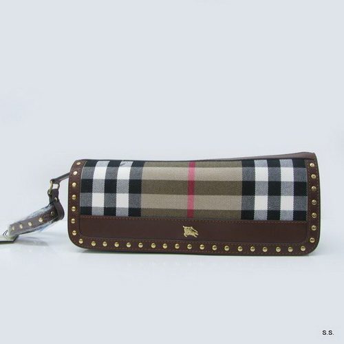 Burberry Check Clutch Bag 35284331 With Brown Leather and Rivets